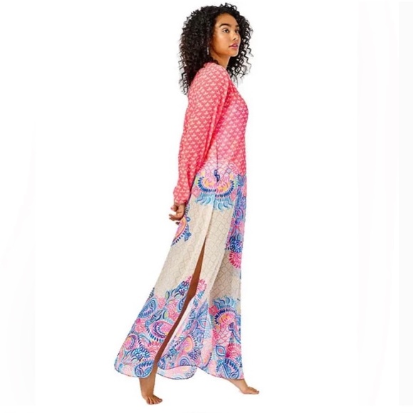 🦄 RARE Lilly Pulitzer Frey Maxi Dress Coral Spritz Beach Bungalow Engineered - Picture 4 of 5